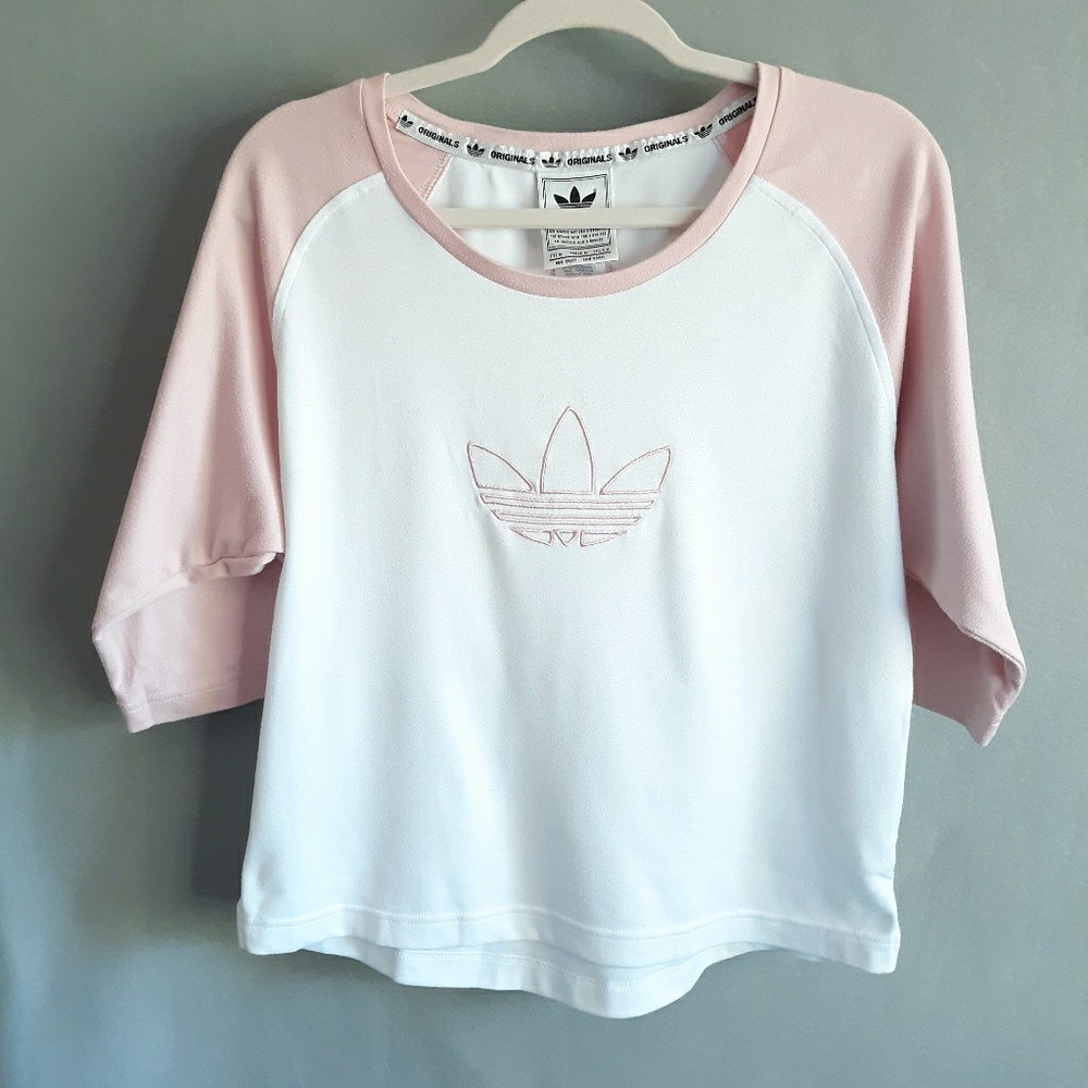 Adidas Vintage White and Pink Tee